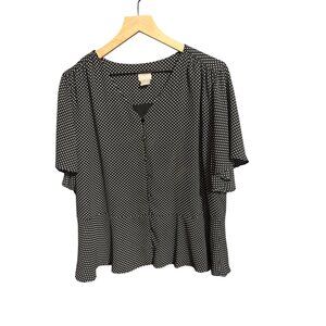 Chicos Black & White Polka Dot Blouse Size 12/14